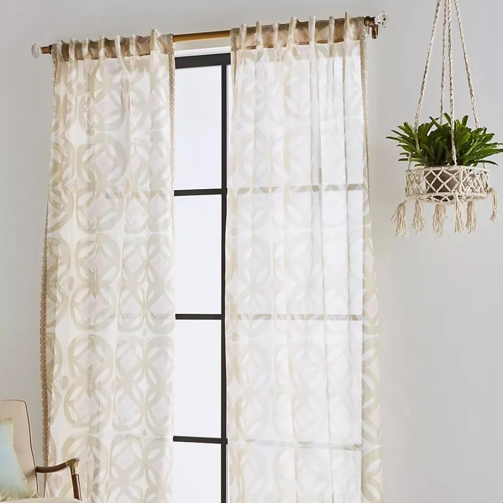 Anthropologie set of 2 Avrille Sheer Curtain Panels 50 x 96
